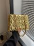 PU Square Bag Quilted Pattern Chain Zipper Small Gold Fashionable