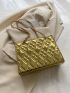 PU Square Bag Quilted Pattern Chain Zipper Small Gold Fashionable