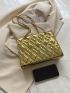 PU Square Bag Quilted Pattern Chain Zipper Small Gold Fashionable