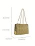 PU Square Bag Quilted Pattern Chain Zipper Small Gold Fashionable