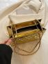 PU Square Bag Quilted Pattern Chain Zipper Small Gold Fashionable