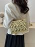 PU Square Bag Quilted Pattern Chain Zipper Small Gold Fashionable