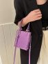 PU Square Bag Crocodile Embossed Purple Mini