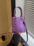 PU Square Bag Crocodile Embossed Purple Mini