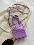 PU Square Bag Crocodile Embossed Purple Mini