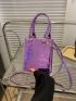 PU Square Bag Crocodile Embossed Purple Mini