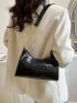 Crocodile Embossed Baguette Bag Fashionable Zipper PU