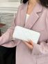 White Long Wallet Fashionable Quilted Detail Zipper PU