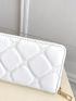 White Long Wallet Fashionable Quilted Detail Zipper PU