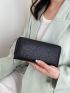 Litchi Embossed Long Wallet Mini Zipper Solid Color