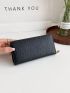 Litchi Embossed Long Wallet Mini Zipper Solid Color