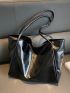 Black Shoulder Tote Bag PU Large Capacity