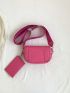 Mini Square Bag PU Neon Pink Funky With Small Pouch