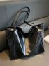 Black Shoulder Tote Bag PU Large Capacity