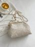 Beige Crossbody Bag Polyester Kiss Lock Chain Strap