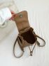 Mini Flap Backpack Drawstring Detail PU Brown