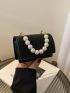 Mini Square Bag Faux Pearl Decor Flap PU