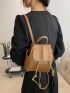 Mini Flap Backpack Drawstring Detail PU Brown