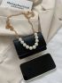 Mini Square Bag Faux Pearl Decor Flap PU