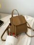 Mini Flap Backpack Drawstring Detail PU Brown