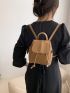 Mini Flap Backpack Drawstring Detail PU Brown