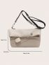 Litchi Embossed Square Bag Safety Pin Decor Flap PU