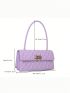 Quilted Baguette Bag PU Purple Flap Metal Decor