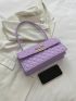 Quilted Baguette Bag PU Purple Flap Metal Decor