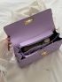 Quilted Baguette Bag PU Purple Flap Metal Decor