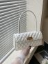 Quilted Baguette Bag Flap PU White Metal Decor