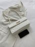 Quilted Baguette Bag Flap PU White Metal Decor