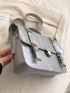 PU Flap Backpack Buckle Decor Silver Push Lock