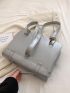 PU Flap Backpack Buckle Decor Silver Push Lock