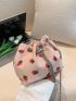 Cute Cartoon Strawberry Pattern Bucket Bag Chain & Faux Pearl Decor Fashionable