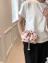 Cute Cartoon Strawberry Pattern Bucket Bag Chain & Faux Pearl Decor Fashionable