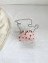 Cute Cartoon Strawberry Pattern Bucket Bag Chain & Faux Pearl Decor Fashionable