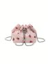 Cute Cartoon Strawberry Pattern Bucket Bag Chain & Faux Pearl Decor Fashionable