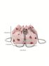 Cute Cartoon Strawberry Pattern Bucket Bag Chain & Faux Pearl Decor Fashionable