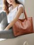 Letter Embossed Shoulder Tote Bag PU Large Capacity