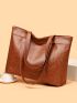 Letter Embossed Shoulder Tote Bag PU Large Capacity