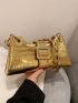 Crocodile Embossed Baguette Bag Medium Gold Funky