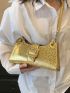 Crocodile Embossed Baguette Bag Medium Gold Funky