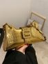 Crocodile Embossed Baguette Bag Medium Gold Funky