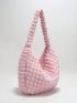 Letter Patch Decor Ruched Bag Zipper Pink