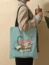 Book & Floral Print Shopper Bag Casual