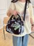 Letter Graphic Dome Bag Medium Double Handle