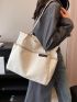 Women Tote Bag Aesthetic Solid Color Students Casual Handbag Shoulder Bag Large Capacity Oxford