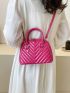 Chevron Dome Bag Small Double Handle Neon Pink Funky