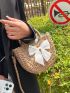 Bow Decor Straw Bag Vacation Top Ring