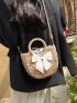 Bow Decor Straw Bag Vacation Top Ring